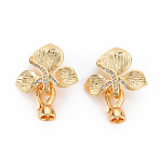 Brass Micro Pave Clear Cubic Zirconia Fold Over Clasps, Nickel Free, Flower, Real 18K Gold Plated, 19x21x6.5mm, hole: 1.5mm, Clasp: 11.5x5.5x6.5mm, Inner Diameter: 3.5mm(KK-S354-305-NF)
