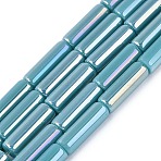 Electroplate Opaque Glass Beads Strands, Tube, AB Color Plated, Dark Turquoise, 13~13.5x4~4.5mm, Hole: 0.5~0.8mm, about 27~30pcs/strand, 13.98~15.75 inch(35.5~40cm)(EGLA-Q132-02A-B03)