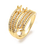 Rack Plating Brass Micro Pave Cubic Zirconia Open Cuff Ring for Women, Long-Lasting Plated, Lead Free & Cadmium Free, Real 18K Gold Plated, US Size 6 3/4(17.1mm), 2~13mm(RJEW-F153-03G)