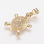 Brass Micro Pave Cubic Zirconia Pendants, Tortoise, Real 18K Gold Plated, 22.5x15.5x4mm, Hole: 3.5x4mm(X1-ZIRC-G104-23G)