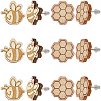 6Pair 2 Styles Wood Stud Earrings, Platinum, Mixed Shapes, 15~16x16~17mm(EJEW-SC0001-66)