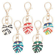 1 Set Monstera Leaf Alloy Enamel Keychain, with Iron Alloy Findings, Mixed Color, 9cm(KEYC-CA0001-33)