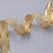 Polyester Frayed Grosgrain Ribbons, Printed, with Fringe Tassel, Gold, 5/8 inch(16mm), about 100yards/roll(91.44m/roll)(ORIB-G007-16mm-02)