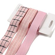 Polyester & Polycotton Ribbons Sets, for Bowknot Making, Gift Wrapping, Pink, 1 inch(25mm), 3 styles, about 3 Yards/Style, 9 Yards/Set(SRIB-G010-01B-06)