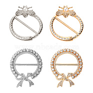 Gorgecraft 4Pcs Flat Round with Bowknot/Bee Alloy Buckles, with Crystal Rhinestone, Platinum & Golden, 1pc/style(DIY-GF0003-81)