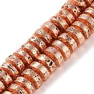Electroplated Natural Lava Rock Beads Strands, Disc, Heishi Beads, Rose Gold Plated, 7x3mm, Hole: 1.2mm, about 123pcs/strand, 15.75''(40cm)(G-I360-A02-03)