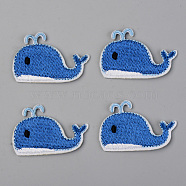 Computerized Embroidery Cloth Iron on/Sew on Patches, Appliques, Costume Accessories, Whale Shape, Blue, 28x44x1mm(X-DIY-S040-041)