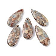 Dyed Synthetic Imperial Jasper Pendants, Teardrop Charms, Tan, 35x15x6mm, Hole: 1.2mm(G-P529-07F)