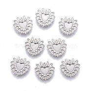 304 Stainless Steel Cabochon Settings for Enamel, Laser Cut, Heart with Leaf, Stainless Steel Color, 8x8x1mm(STAS-P245-21P)