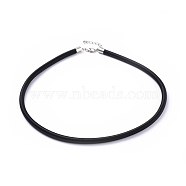 Silk Necklace Cord, with Brass Lobster Claw Clasp and Extended Chain, Platinum, Black, 18 inch(X-R28ER021)