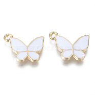 Alloy Enamel Pendants, Cadmium Free & Lead Free, Butterfly, Light Gold, White, 19.5x16.5x2mm, Hole: 1.8mm(ENAM-T009-65-RS)