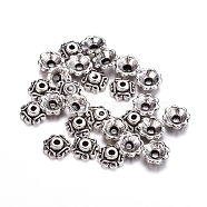 Tibetan Style Alloy Bead Caps, Cadmium Free & Lead Free, Multi-Petal, Flower, Antique Silver, 7x2.5mm, Hole: 1mm, about 4760pcs/1000g(TIBEB-S039-054AS-RS)