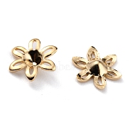 Brass Bead Caps, 6-Petal, Flower, Real 24K Gold Plated, 7x6x1.5mm(KK-O131-21G)