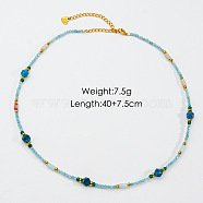 Elegant Handmade Titanium Steel Necklaces, Natural Stone & Pearl & Acrylic Beaded Necklaces, Blue, 15.75 inch(40cm)(QC1219-3)