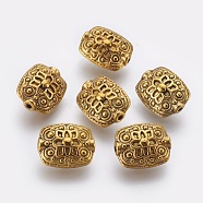 Tibetan Style Beads, Zinc Alloy Beads, Antique Golden Color, Lead Free & Cadmium Free, Rectangle, Size: about 11mm wide, 13mm long, 6.5mm thick, hole: 1.5mm(X-GLF5179Y)