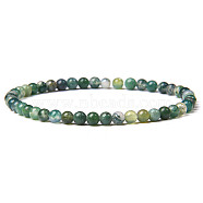 4mm Round Natural Moss Agate Beads Bracelet for Men, European and American Retro Simple Versatile Stretch Bracelets, 7-1/2 inch(19cm)(KG3069-1)