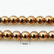 Non-magnetic Synthetic Hematite Beads Strands, Round, Red Copper Plated, 6mm, about 69pcs/strand, 16 inch(X-G-G091-6mm)