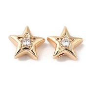 Brass with Cubic Zirconia Beads Beads, Real 18K Gold Plated, Star, Clear, 7.5x8x3mm, Hole: 1mm(KK-K333-29G-06)