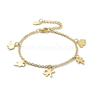 201 Stainless Steel Elephant & Leaf & Word OK Charms Bracelet with 304 Stainless Steel Chains for Women, Golden, 6-3/4 inch(17.1cm)(BJEW-C019-29G)