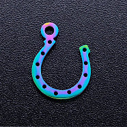 Ion Plating(IP) 201 Stainless Steel Charms, Horse Shoe, Rainbow Color, 13x10x1mm, Hole: 1.5mm(STAS-Q201-JN222)