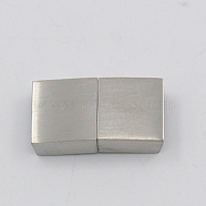 Matte 304 Stainless Steel Magnetic Clasps with Glue-in Ends, Rectangle, Stainless Steel Color, 22x12x5mm, Hole: 3x10mm(STAS-K007-01)