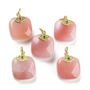 Natural Yan Yuan Agate Pendants, Square Charms with Rack Plating Golden Tone Brass Micro Pave Cubic Zirconia Findings, Long-Lasting Plated, 18x15x10.5mm, Hole: 3mm(G-P509-01G)