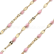 Ion Plating(IP) 304 Stainless Steel Dapped Chains, with Enamel, Soldered, with Spool, Pink, 11x2x2mm, about 32.81 Feet(10m)/Roll(CHS-K018-18G-05)