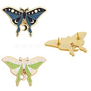 2Pcs 2 Colors Moon Phase Butterfly Enamel Pins, Gold Plated Alloy Badges for Backpack Clothes, Mixed Color, 34x50mm, 1Pc/color(JBR081A)