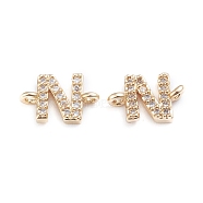 Brass Micro Pave Cubic Zirconia Links Connectors, Long-Lasting Plated, Letter, Clear, Real 18K Gold Plated, Letter.N, 7.5x11x2.8mm, Hole: 1mm(ZIRC-I042-16G-N)