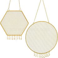 Nbeads 2 Set 2 Style Iron Jewelry Hanging Display, Wall Shelf Jewelry Display Rack, with Rotating Hook, Hexagon & Flat Round, Golden, 1set/style(ODIS-NB0001-18)