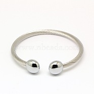 304 Stainless Steel Torque Bangles, Cuff Bangles, with Flat Round Findings, Stainless Steel Color, 1/8 inch(0.4cm), Inner Diameter: 2-1/8 inch~2-1/4 inch(5.3~5.8cm)(BJEW-N225-76P)