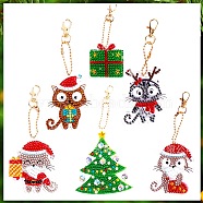 Christmas Theme DIY Diamond Painting Keychain Kit, Including Acrylic Board, Keychain Clasp, Bead Chain, Resin Rhinestones Bag, Diamond Sticky Pen, Tray Plate and Glue Clay, Mixed Shapes, 100x30mm, 6pcs/set(DRAW-PW0007-07A)