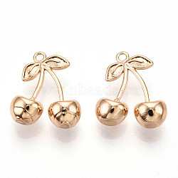 Brass Charms, Cherry, Real 18K Gold Plated, 14x12x5mm, Hole: 1.2mm(KK-Q809-05G)