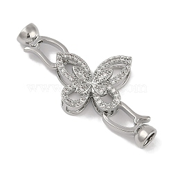 Brass Micro Pave Clear Cubic Zirconia Fold Over Clasps, Butterfly, Platinum, 21x43x6.5mm(FIND-U017-14P)