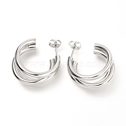 304 Stainless Steel Half Hoop Earrings, with Ear Nuts, Stainless Steel Color, 30x24x12~18mm, Pin: 0.8mm(X-EJEW-C501-18P)