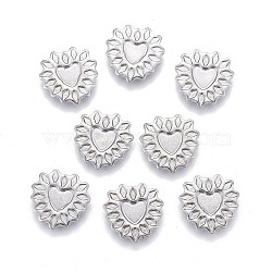 304 Stainless Steel Cabochon Settings for Enamel, Laser Cut, Heart with Leaf, Stainless Steel Color, 8x8x1mm(STAS-P245-21P)