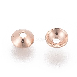 201 Stainless Steel Bead Caps, Round, Rose Gold, 3x1mm, Hole: 0.5mm(STAS-F040-20F-RG)