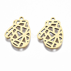 201 Stainless Steel Pendants, Laser Cut, Christmas Gloves, Golden, 18.5x14x1mm, Hole: 1.4mm(STAS-Q240-026G)