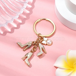 Alloy Enamel Keychain, with Iron Rings, Boots, Golden, White, 78mm(KEYC-YW00172-04)
