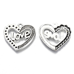 Valentine's Day Tibetan Style Alloy Pendant Rhinestone Settings, Cadmium Free & Lead Free, Heart with Word Love, Antique Silver, Fit for 1.5mm rhinestone, 24x25.5x1.5mm, Hole: 2mm, about 220pcs/500g(TIBEP-Q088-005AS-RS)