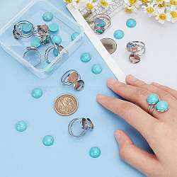 DIY Half Round Cuff Ring Making Kit, Including 304 Stainless Steel Bezel Cup Ring Settings, Synthetic Turquoise Cabochons, Stainless Steel Color, 30Pcs/box(DIY-AR0003-35)