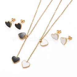 Heart 304 Stainless Steel Enamel Jewelry Sets, Cable Chains Pendant Necklaces and Stud Earrings, with Lobster Claw Clasps and Ear Nuts, Golden, Mixed Color, 17.11 inch(45cm), 9.5x10x1.5mm, Pin: 0.6mm(SJEW-H302-03)