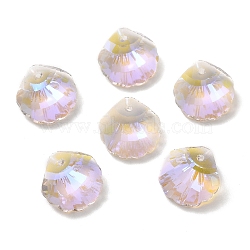 Electroplate Glass Pendants, Back Plated, Faceted, Shell Charms, Clear, 16x16x7mm, Hole: 1.4mm(GLAA-A008-06D)