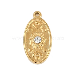 Ion Plating(IP) 304 Stainless Steel Rack Plating Cubic Zirconia Pendants, Sun & Star & Moon, Real 18K Gold Plated, 25.5x13x4mm, Hole: 1.8mm(STAS-U019-05G)