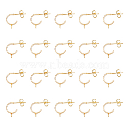20Pcs Brass Stud Earring Findings, Half Hoop Earring Findings, with Horizontal Loops and Steel Pins, with 20Pcs Ear Nuts, Golden, 13x3mm, Hole: 1.5mm, Pin: 0.8mm(FIND-HY0001-63)