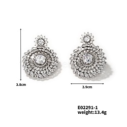 Vintage Classic Copper Zircon Stud Earrings Fashionable Elegant Luxury Ear Jewelry, Platinum, 38x29mm(ZU4811)