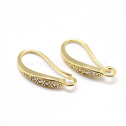 Brass Micro Pave Cubic Zirconia Earring Hooks, with Horizontal Loop, Lead Free & Nickel Free & Cadmium Free, Real 18K Gold Plated, 15~16x7~8x2.5mm, Hole: 1mm, 18 Gauge, Pin: 1mm(ZIRC-P071-29G-NR)
