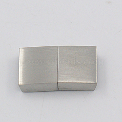 Tarnish Resistant Matte 304 Stainless Steel Magnetic Clasps with Glue-in Ends, Rectangle, Stainless Steel Color, 22x12x5mm, Hole: 3x10mm(STAS-K007-01)