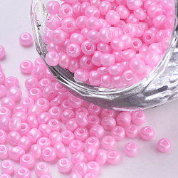Baking Paint Glass Seed Beads, Round, Pearl Pink, 3x1.5~3mm, Hole: 1mm, about 10000pcs/bag, about 450g/bag(SEED-Q025-3mm-L15)
