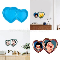 Double Heart Photo Frame Silicone Molds, Resin Casting  Molds, for UV Resin, Epoxy Resin Craft Making, Deep Sky Blue, 132x205x10mm, Photo Tray: 83x85mm & 66x65mm(DIY-M039-14)